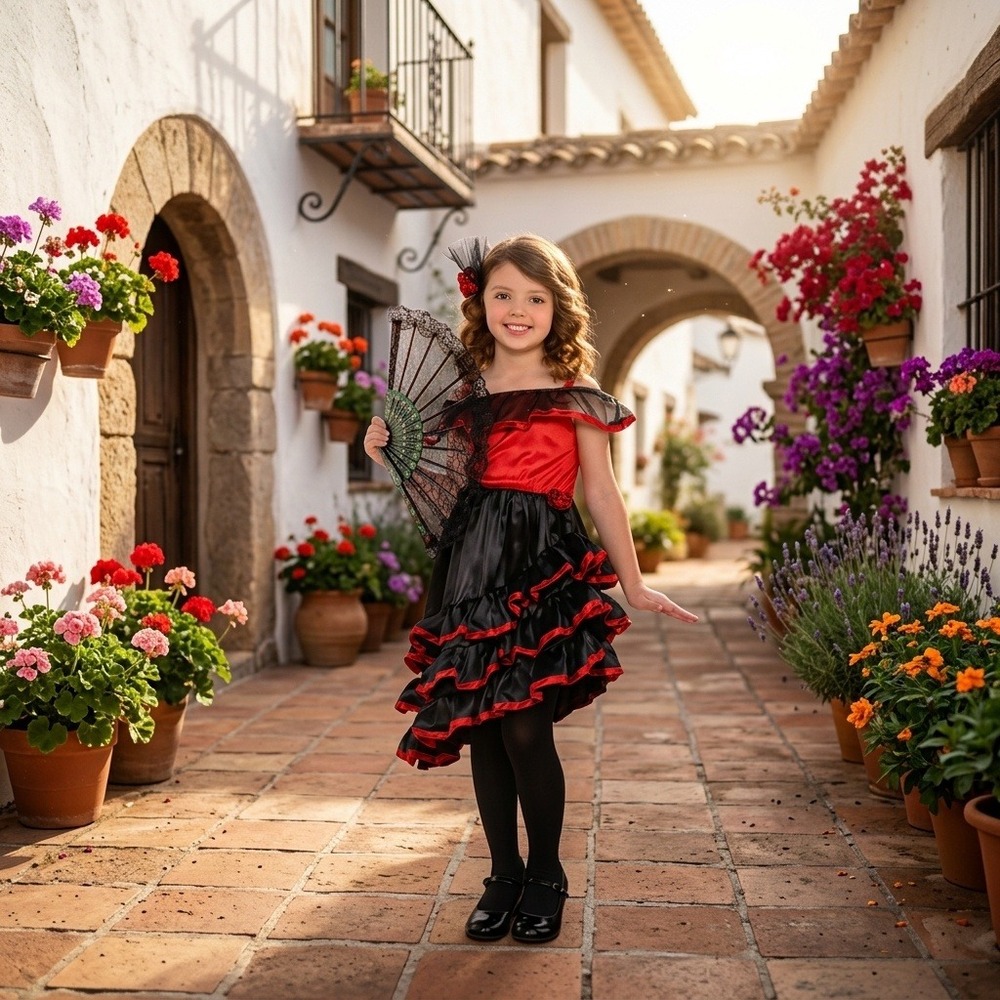 Spanish Dancer Flamenco Costume Kids Small 2-Piece Dress and Hair Clip Set #433